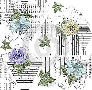 Tropical seampless floral pattern white background